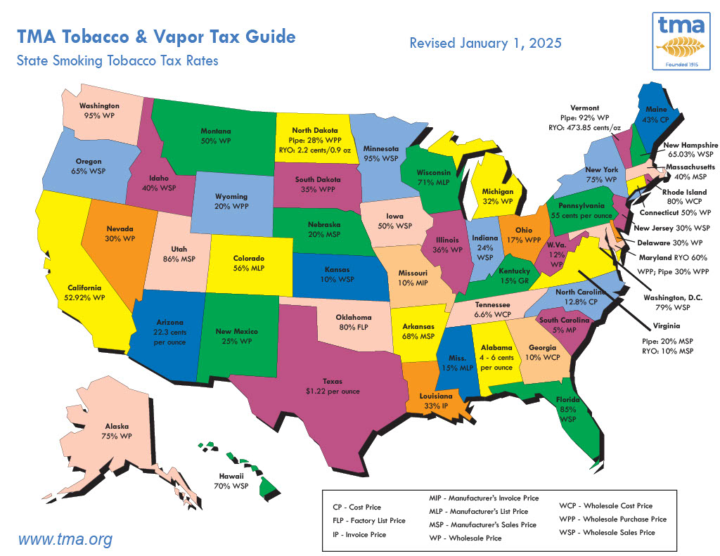 State Tabacco Smoking Tax Rates 2025