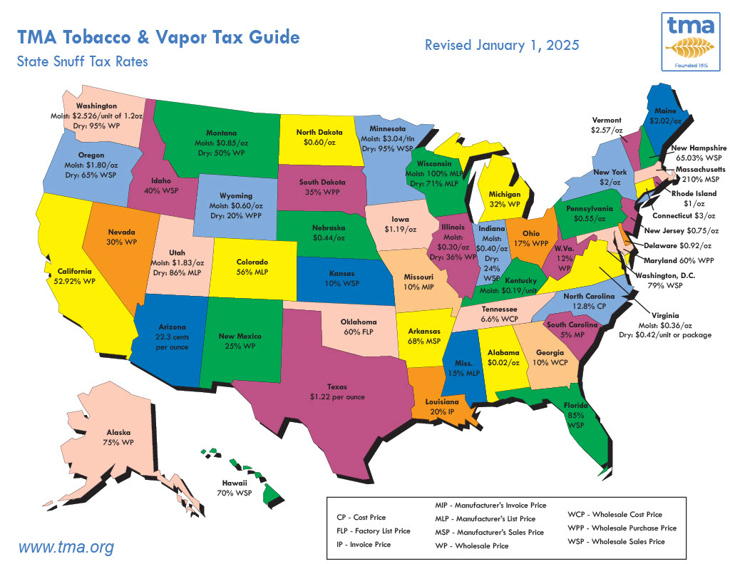 State Snuff Tax Rates 2025